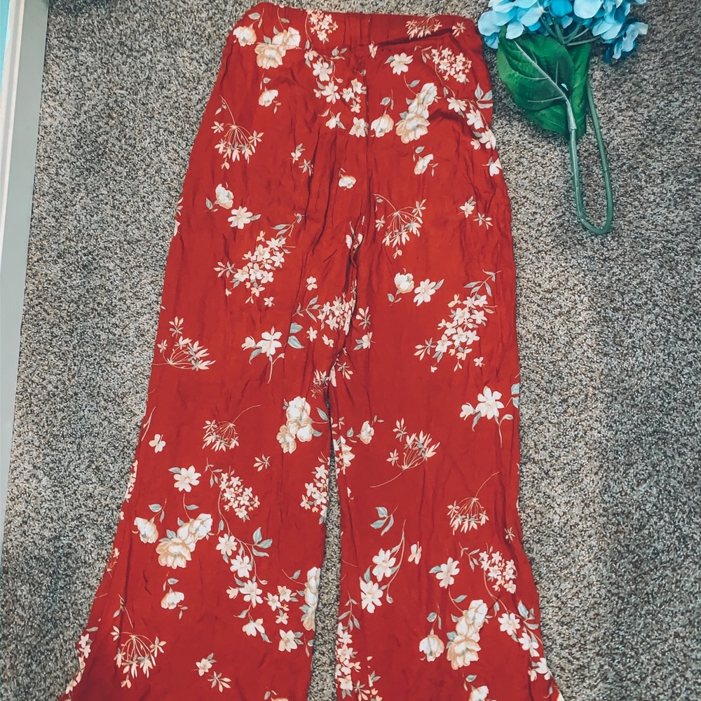 Flowy orange floral pants